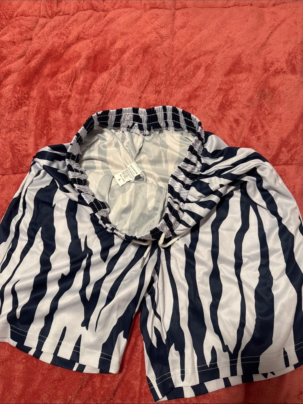 Men's Black & White Zebra-Print Swim Shorts
